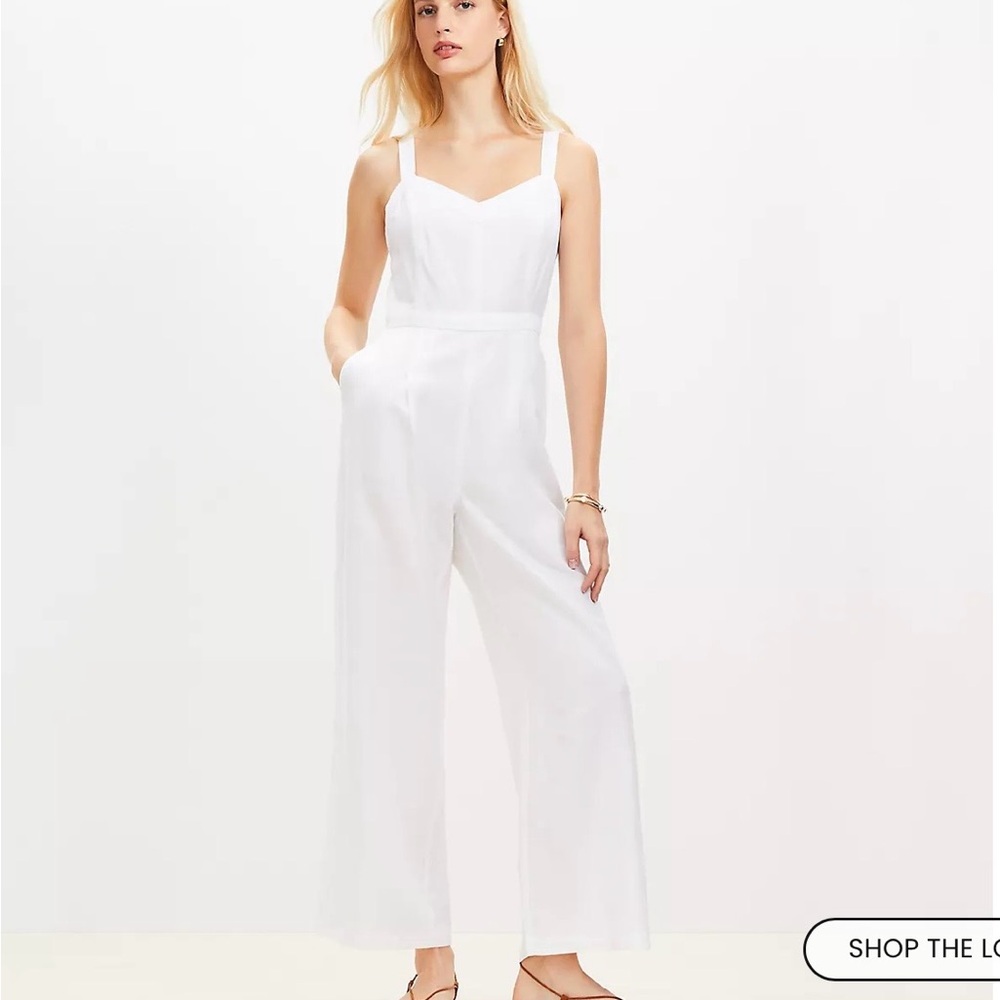 LOFT White Wide-Leg Strap Jumpsuit
